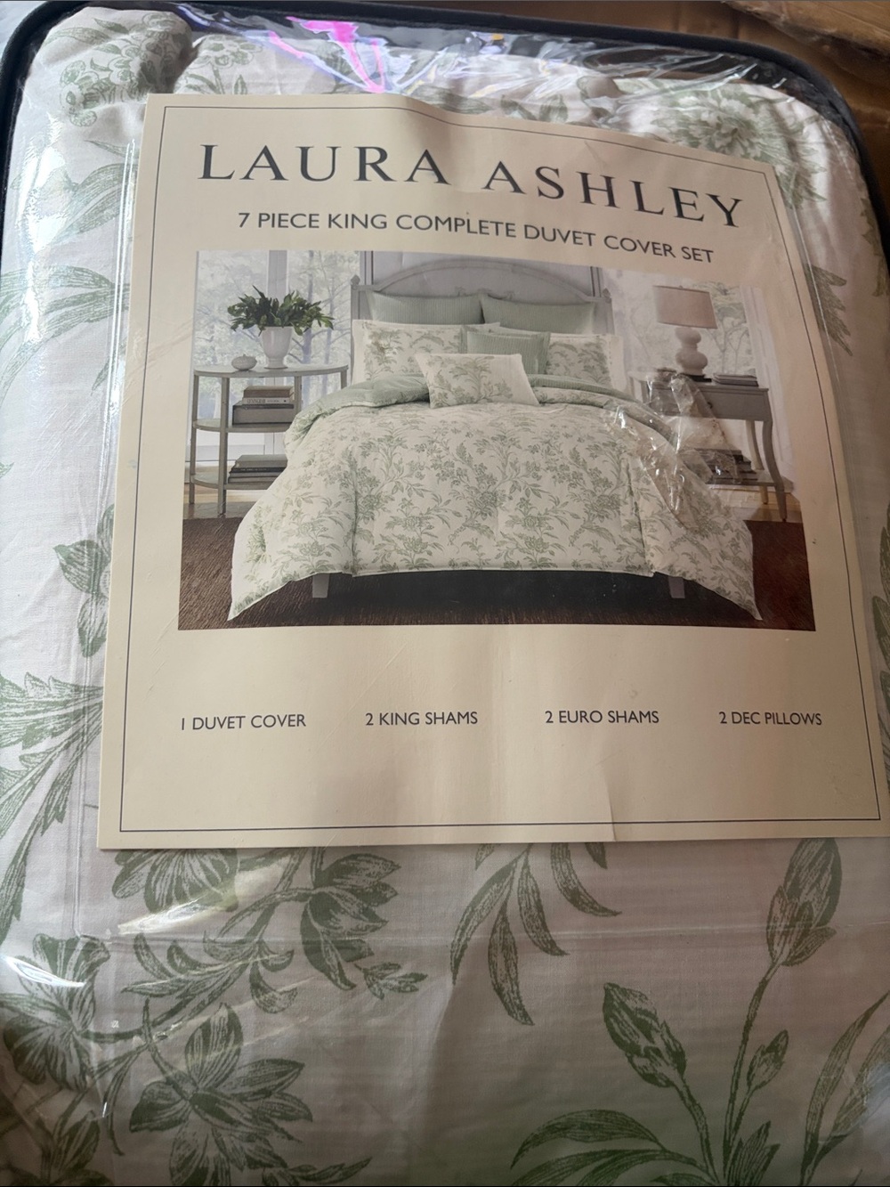 Laura Ashley Natalie Green Cotton Duvet Cover Set - King - Picture 6 of 6